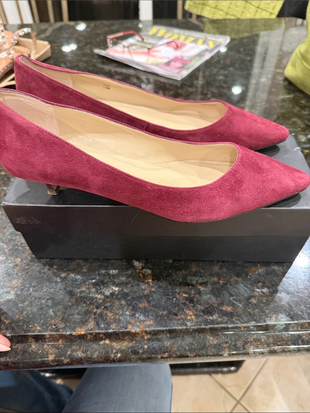 Ellen Tracy Burgundy Pointed Suede Kitten Heels